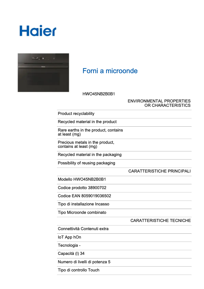 Page 1 de la notice Label énergétique Haier HWO45NB2B0B1