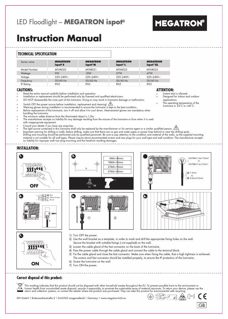 Page 1 de la notice Manuel utilisateur Megatron MT68023