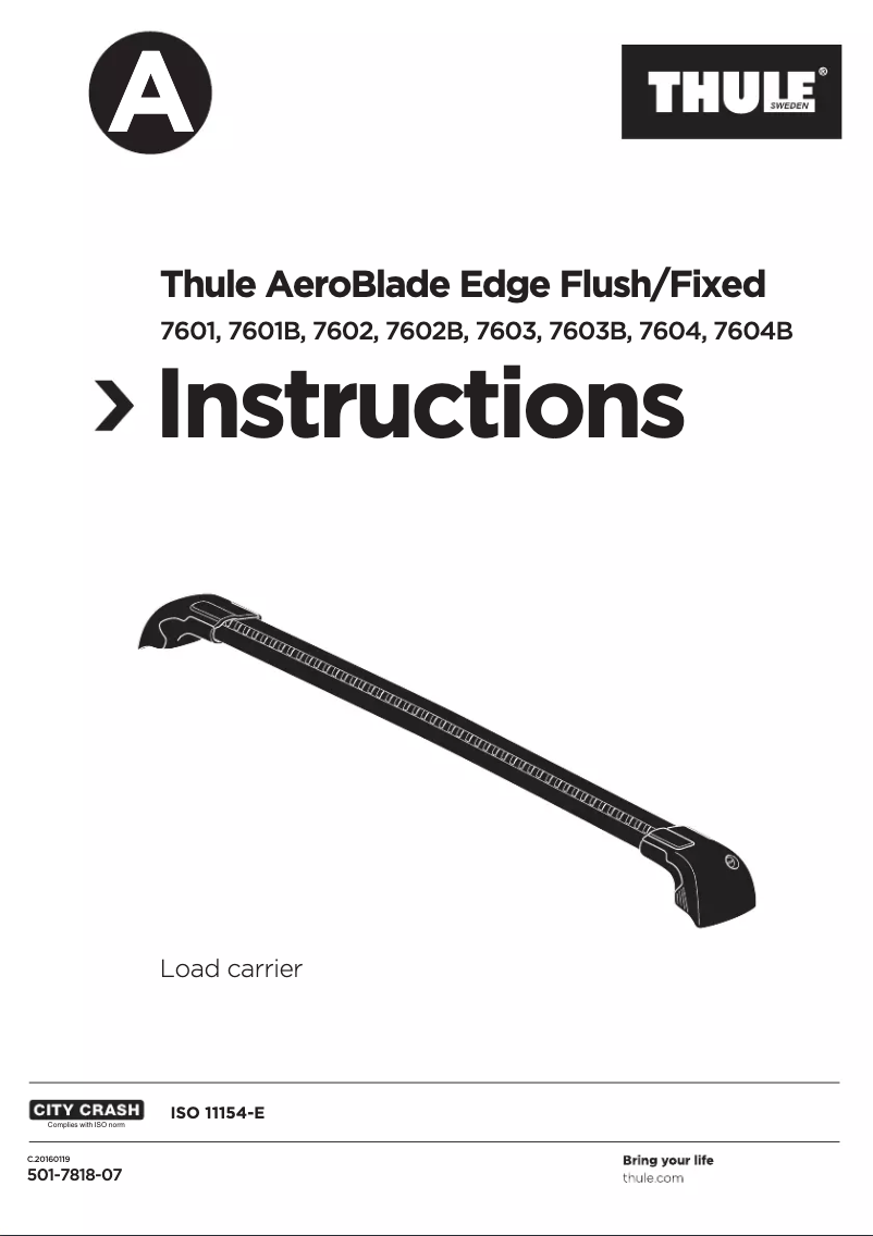 Page 1 de la notice Manuel utilisateur Thule AeroBlade Edge 7601B