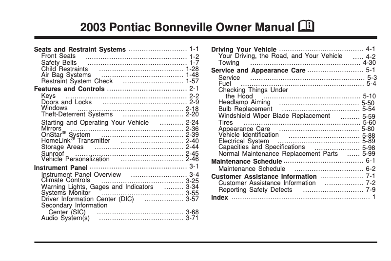 Page n°1 - Manuel utilisateur Pontiac Sunfire (2003)