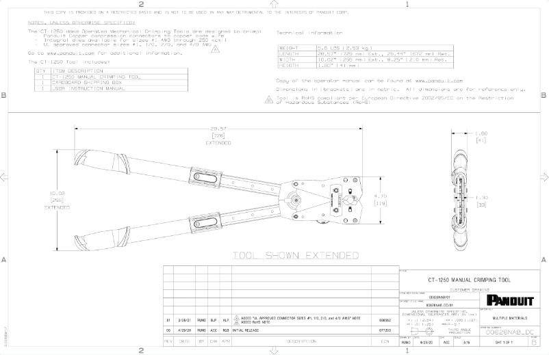 Page 1 de la notice Manuel utilisateur Panduit CT-1250