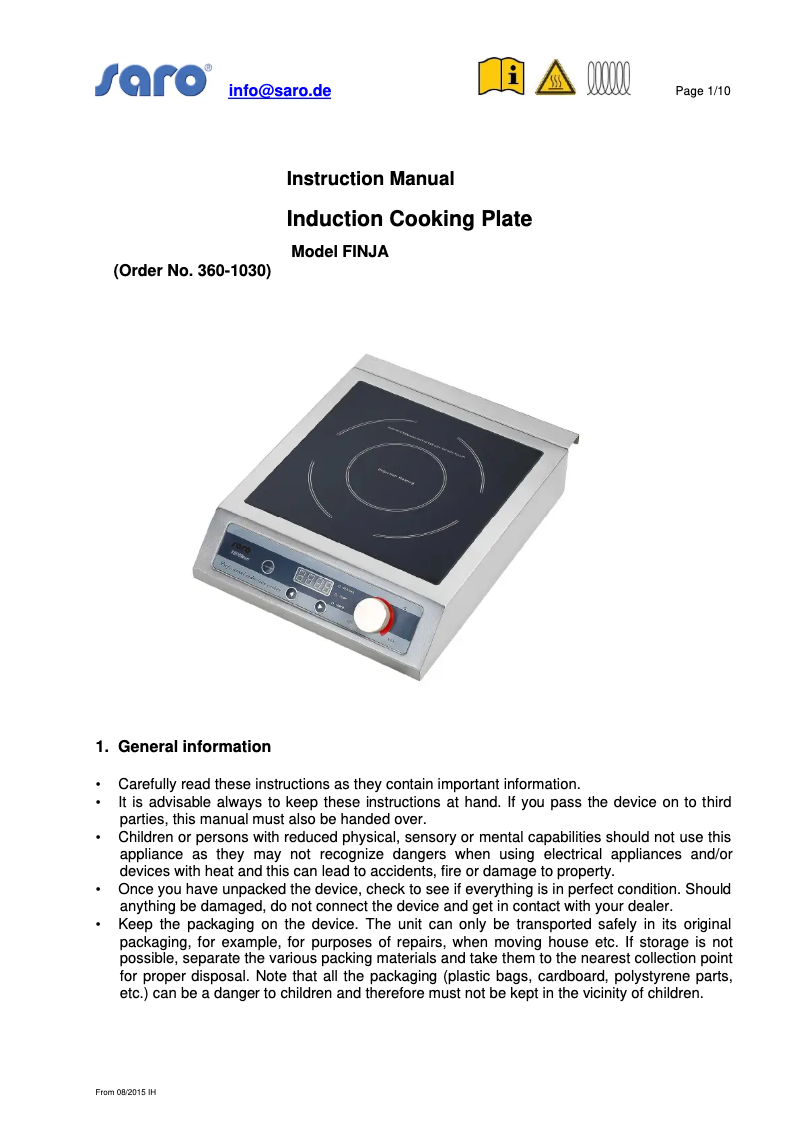 Image de la première page du manuel de l'appareil FINJA