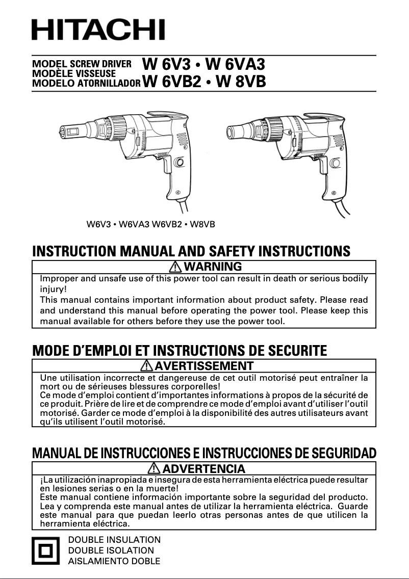 Page 1 de la notice Manuel utilisateur Hitachi W 6V3
