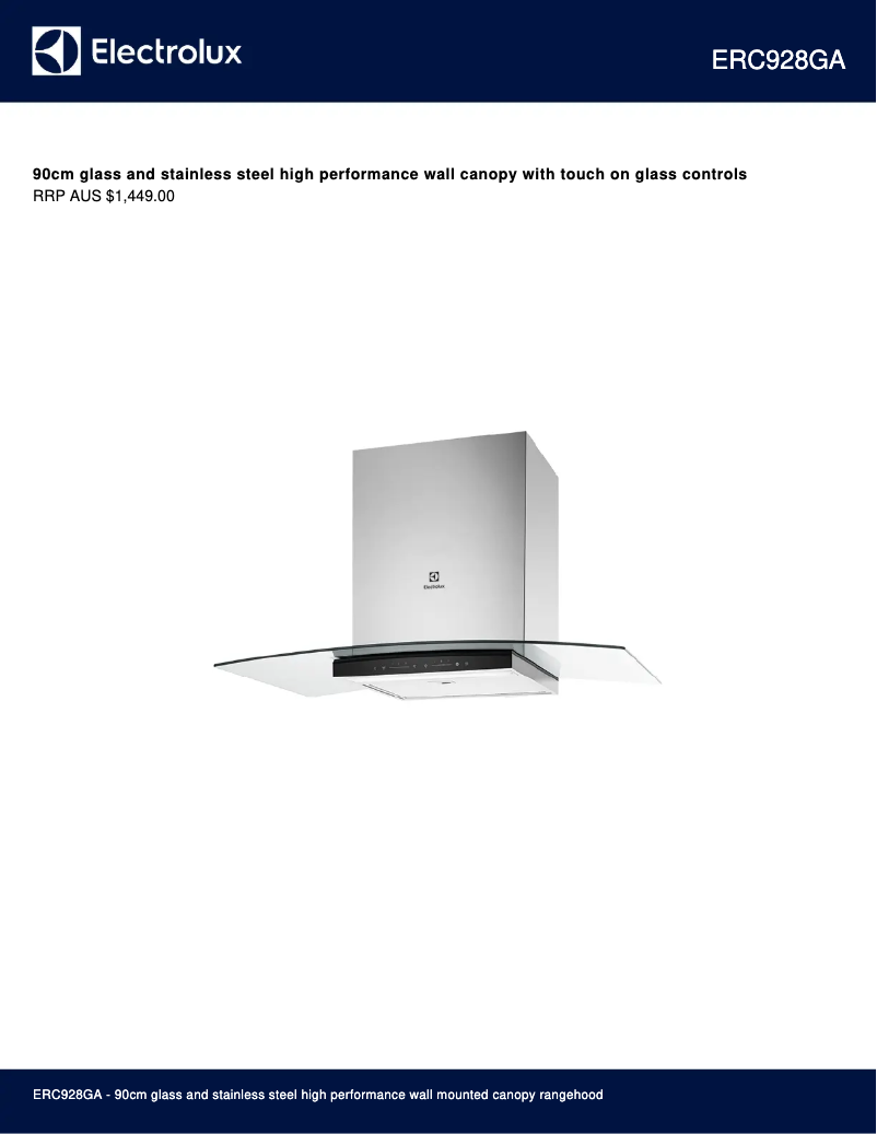 Page 1 de la notice Fiche technique Electrolux ERC928GA