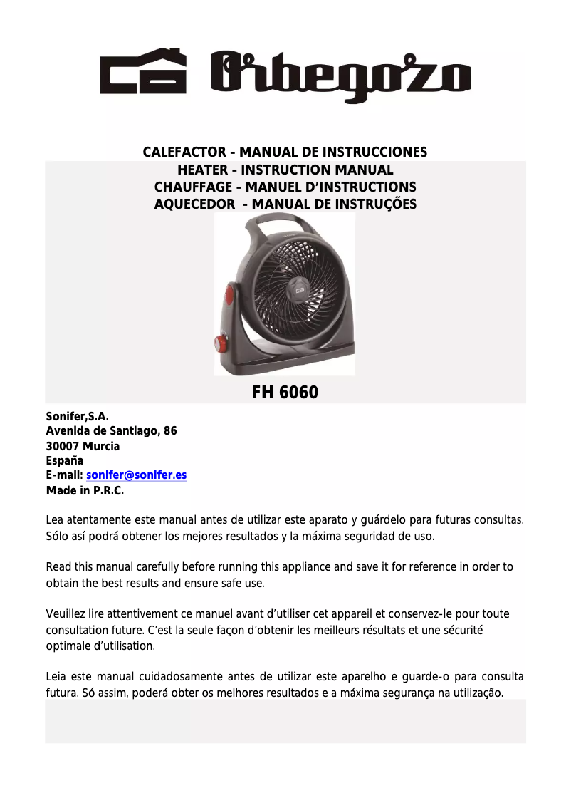 Imagen de la primera página del manual del dispositivo FH 6060