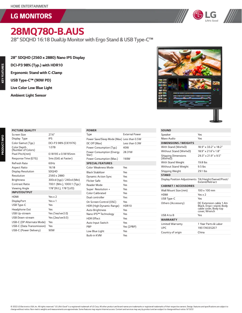 Image de la première page du manuel de l'appareil DualUp Ergo 28MQ780