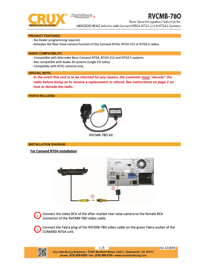 Page n°1 - Manuel utilisateur CRUX RVCMB-78O