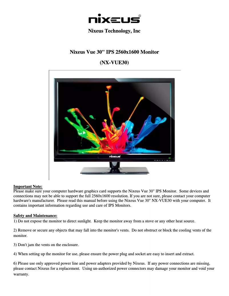 Image de la première page du manuel de l'appareil NX-VUE30