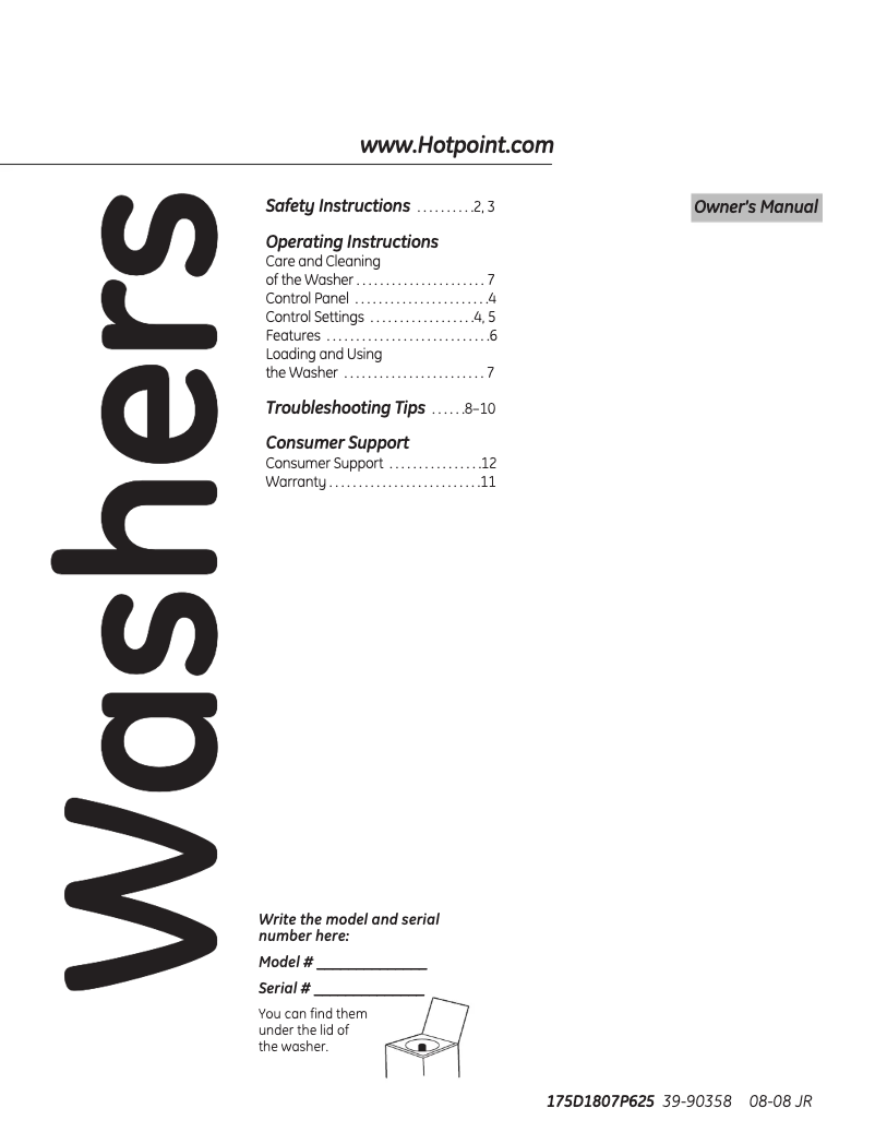 Page 1 de la notice Manuel d'utilisation et d'entretien Hotpoint VLSR1090GWW