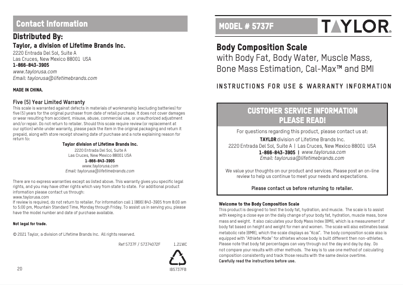 Page 1 de la notice Manuel utilisateur Taylor 57374072F