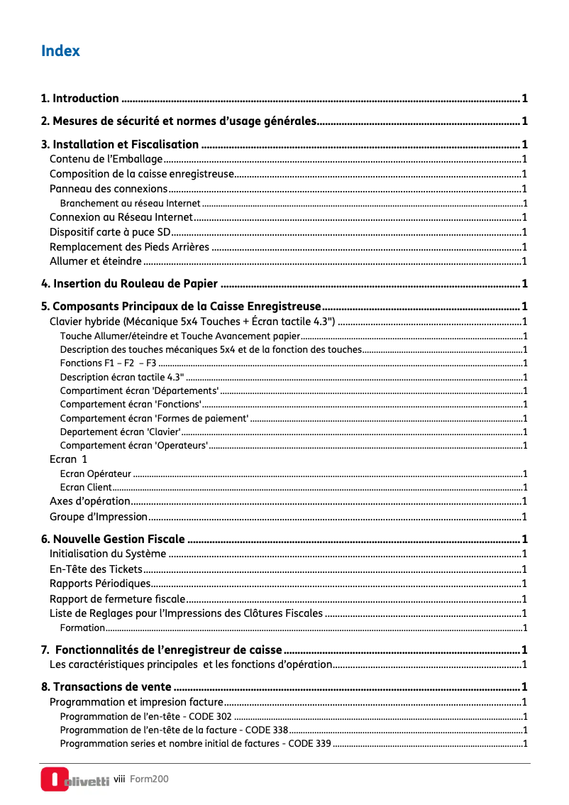 Page 1 de la notice Manuel utilisateur Olivetti form 200