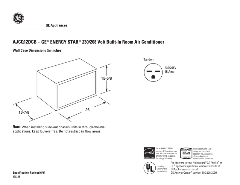 Page n°1 - Fiche technique GE AJCQ12DCB