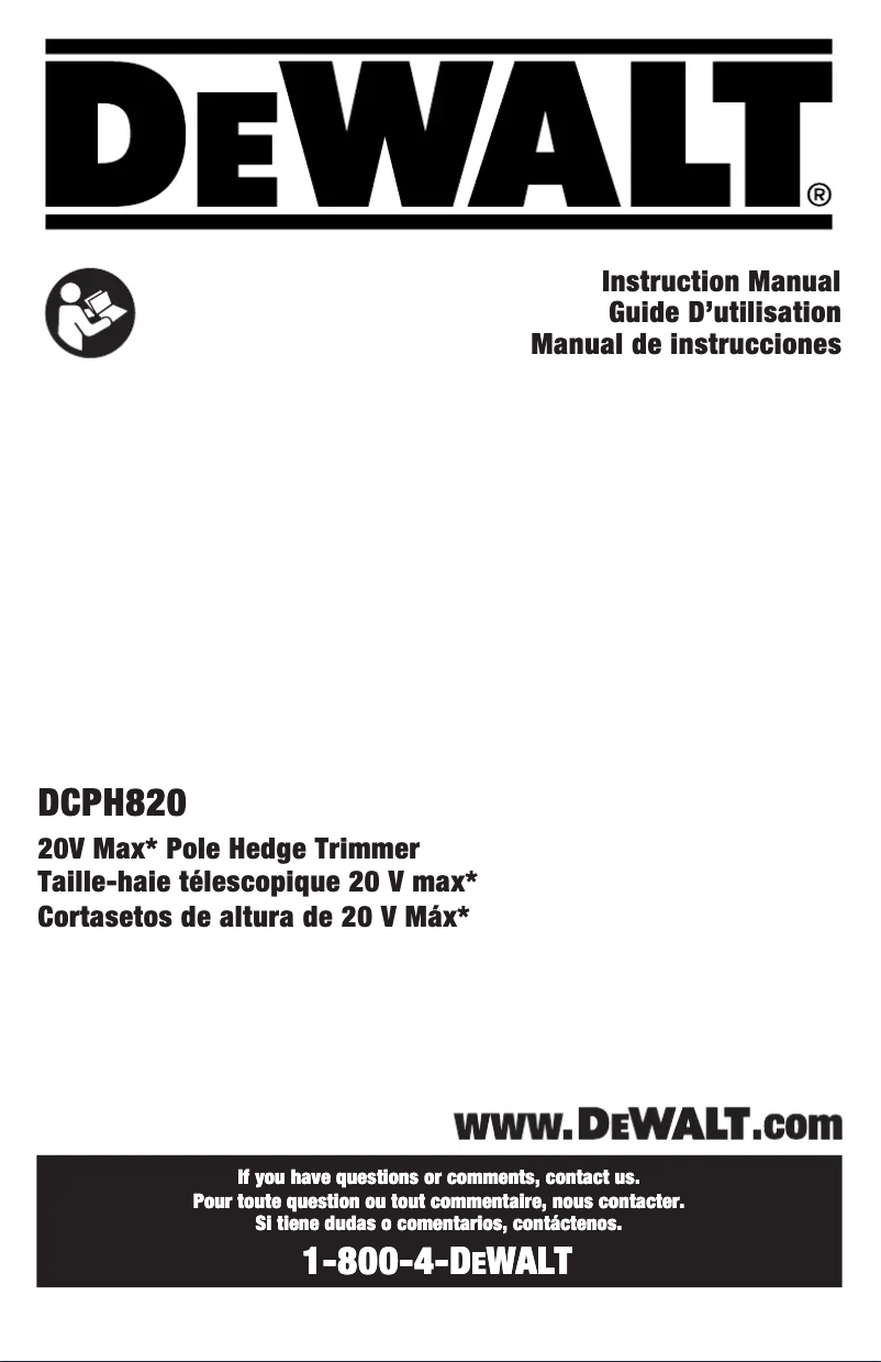 Page 1 de la notice Manuel utilisateur DeWalt DCPH820