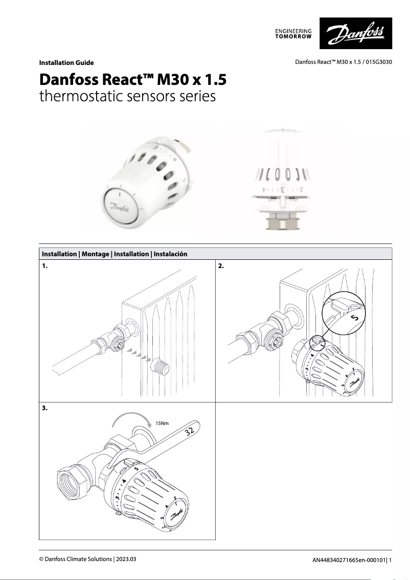 Page n°1 - Manuel utilisateur Danfoss React M30x1.5