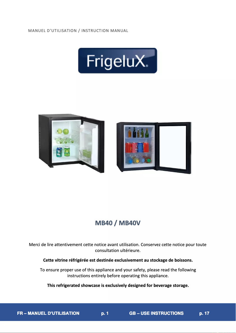 Page 1 de la notice Manuel utilisateur FrigeluX MB40