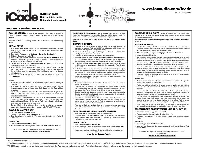 Page 1 de la notice Manuel utilisateur ION iCade