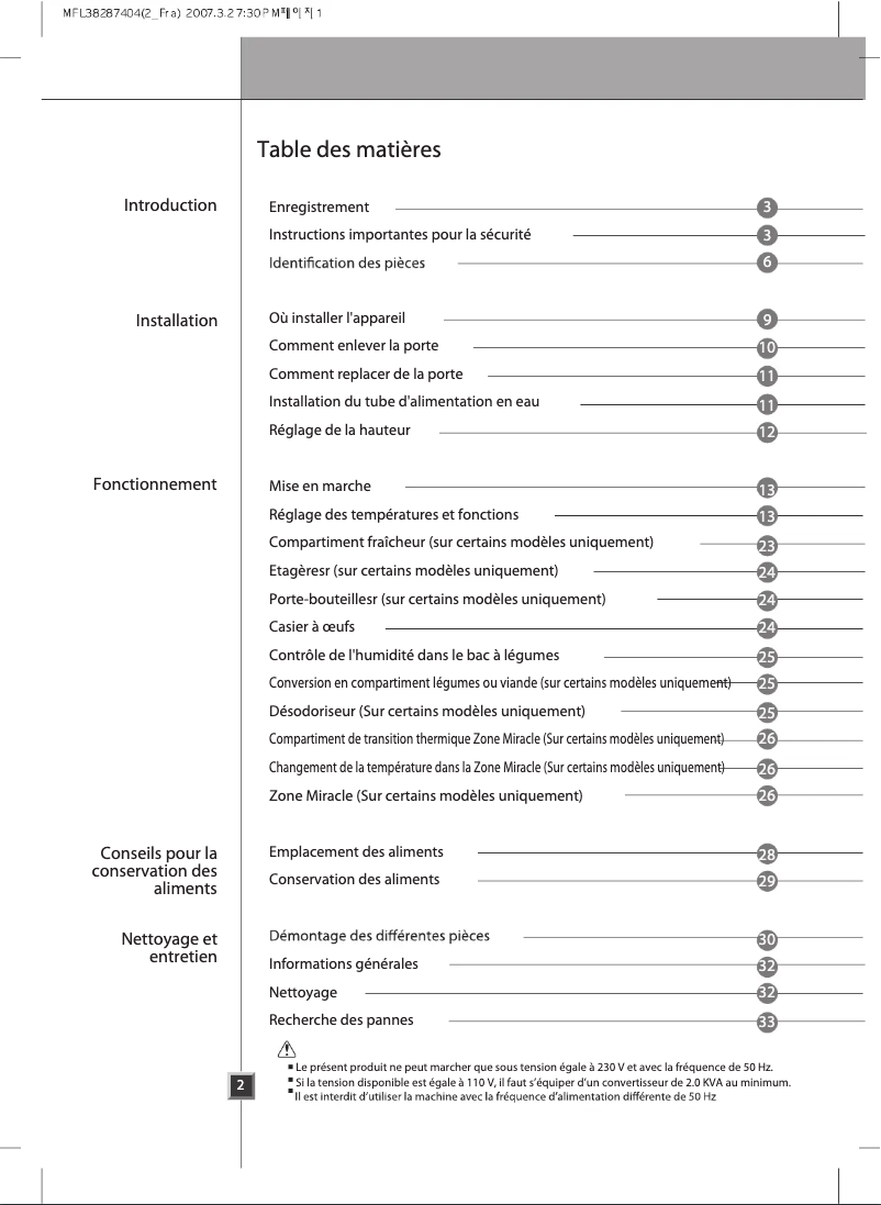 Image de la première page du manuel de l'appareil GW-L207FNQV