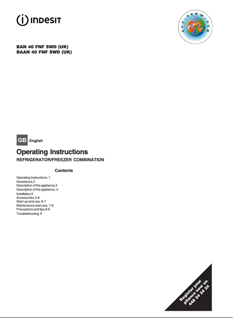 Page n°1 - Manuel utilisateur Indesit BAN 40 FNF SD