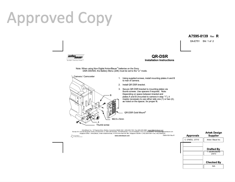 Page n°1 - Manuel utilisateur Anton/Bauer QR-DSR