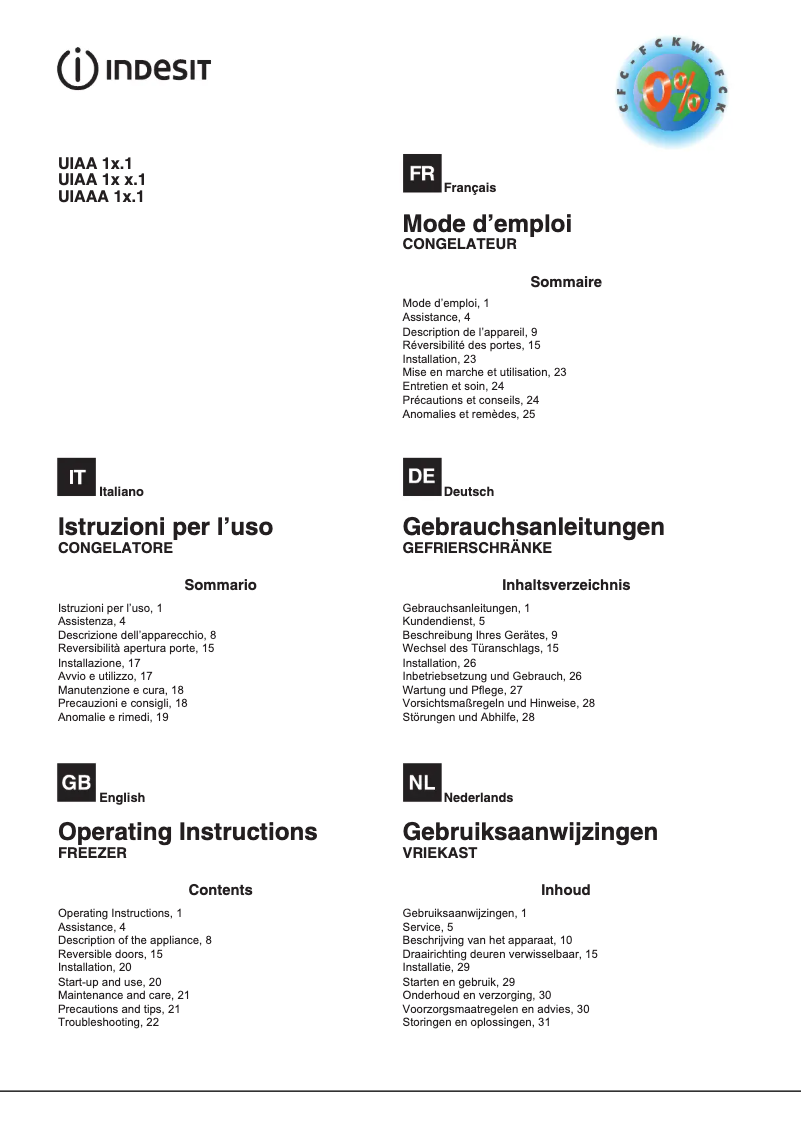 Page n°1 - Manuel utilisateur Indesit UIAA 12.1
