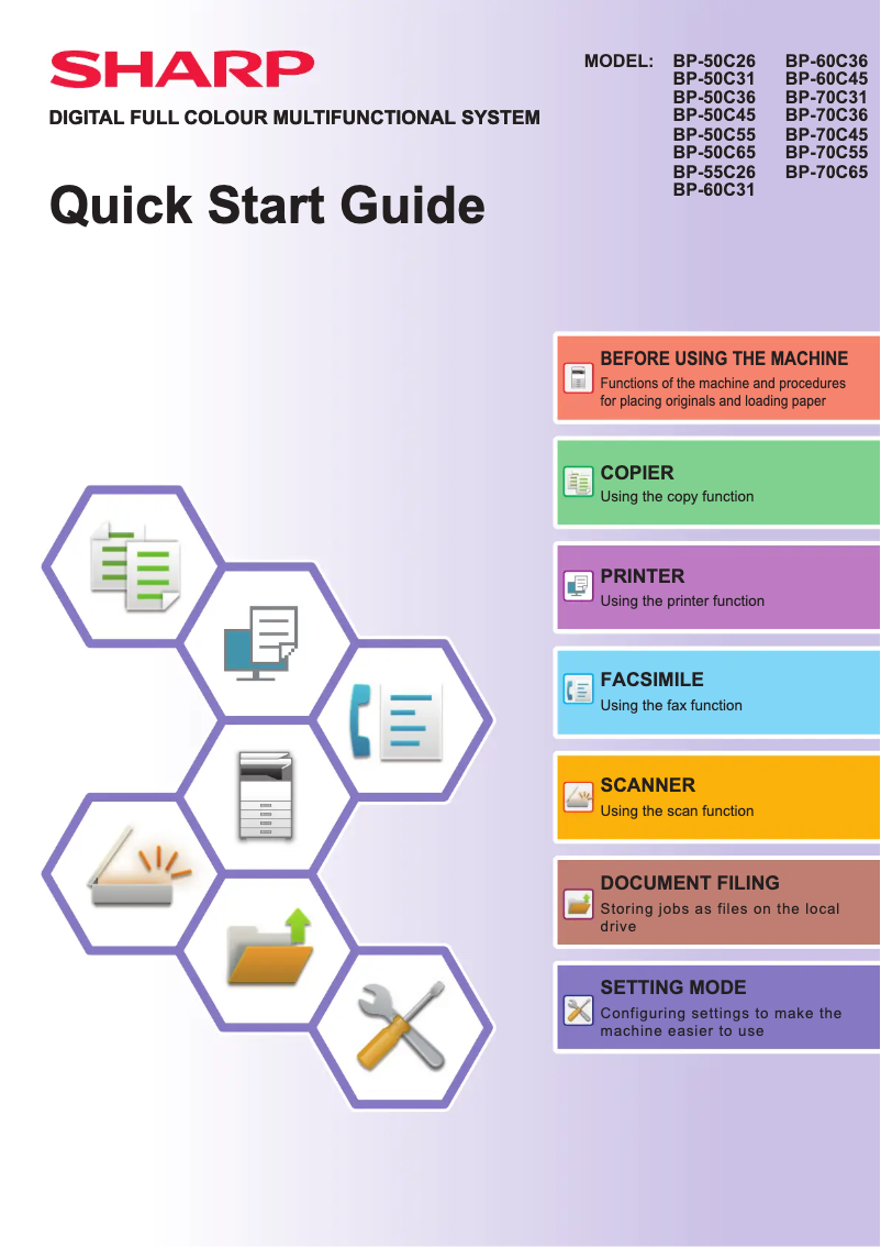 Page n°1 - Guide de démarrage rapide Sharp BP-50C26