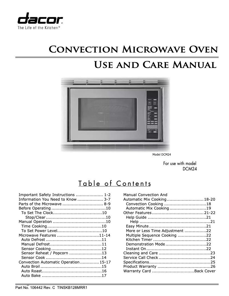 Page 1 de la notice Manuel utilisateur Dacor DCM24S