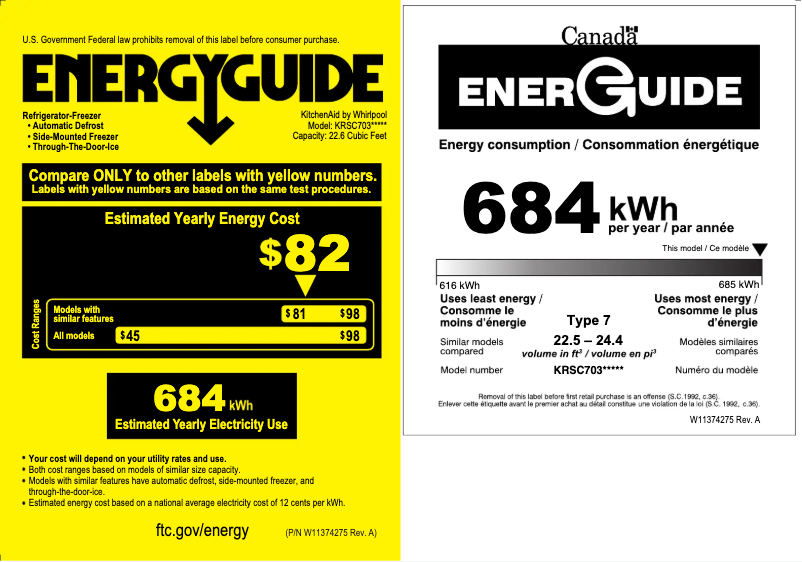 Page 1 de la notice Label énergétique KitchenAid KRSC703HPS