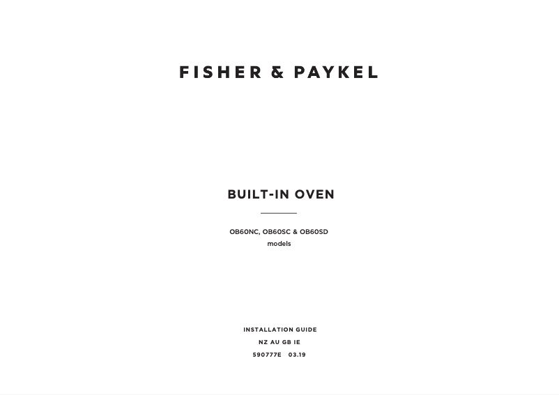 Page 1 de la notice Guide d'installation Fisher & Paykel OB60SC6CEX3