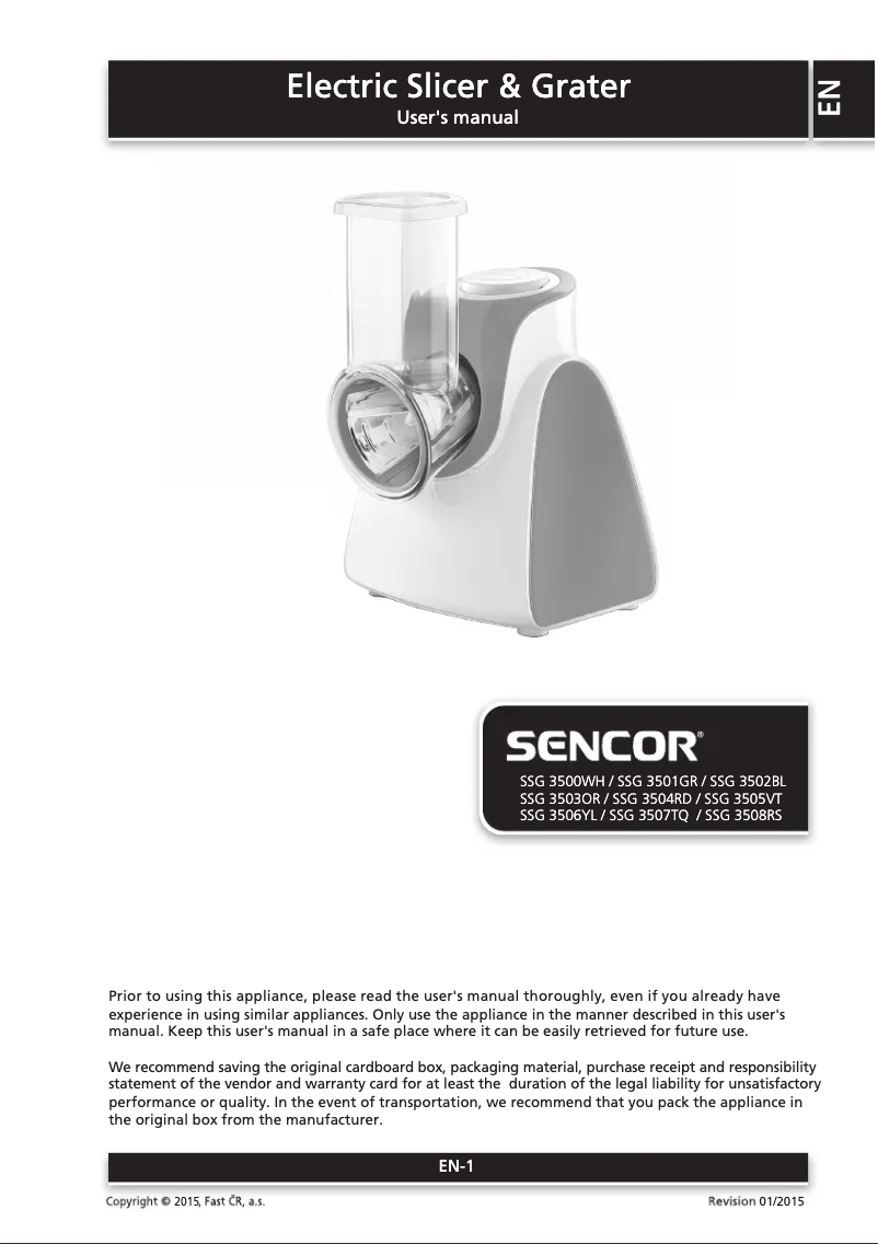 Page 1 de la notice Manuel utilisateur Sencor SSG 3501GR