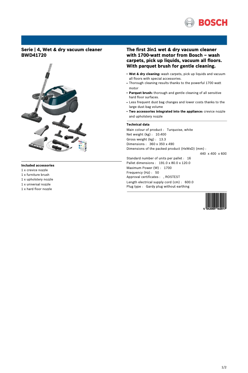 Page n°1 - Fiche technique Bosch BWD41720