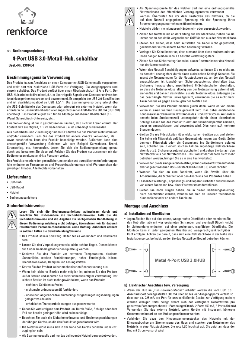 Page 1 de la notice Manuel utilisateur Renkforce RF-3955362