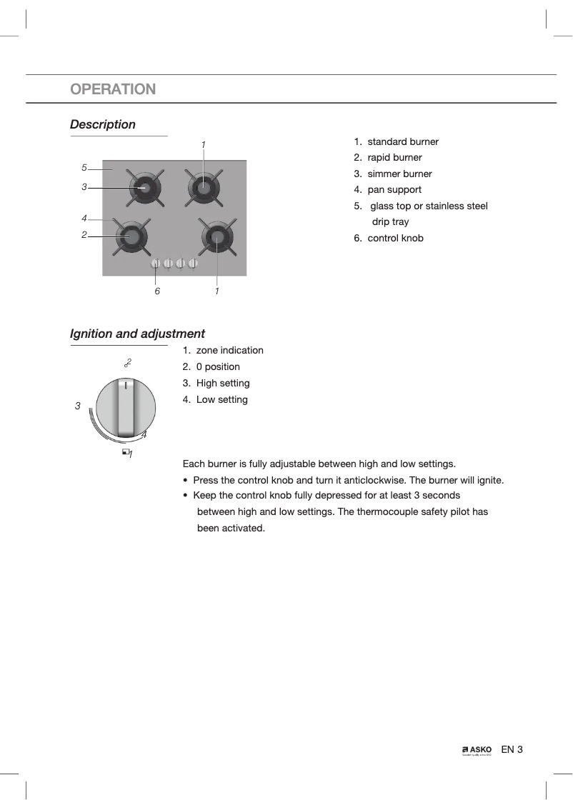 Page 1 de la notice Manuel utilisateur Asko HG 1675 SB