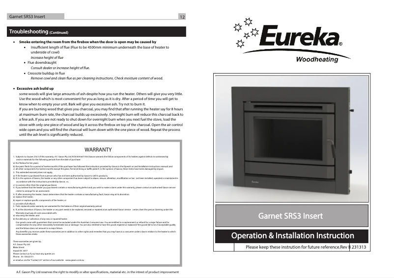 Page n°1 - Manuel utilisateur Eureka Garnet SRS3 Insert