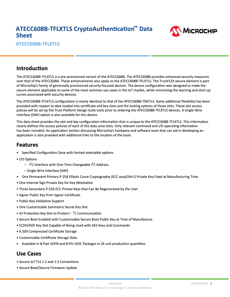 Imagen de la primera página del manual del dispositivo ATECC608B-TFLXTLS