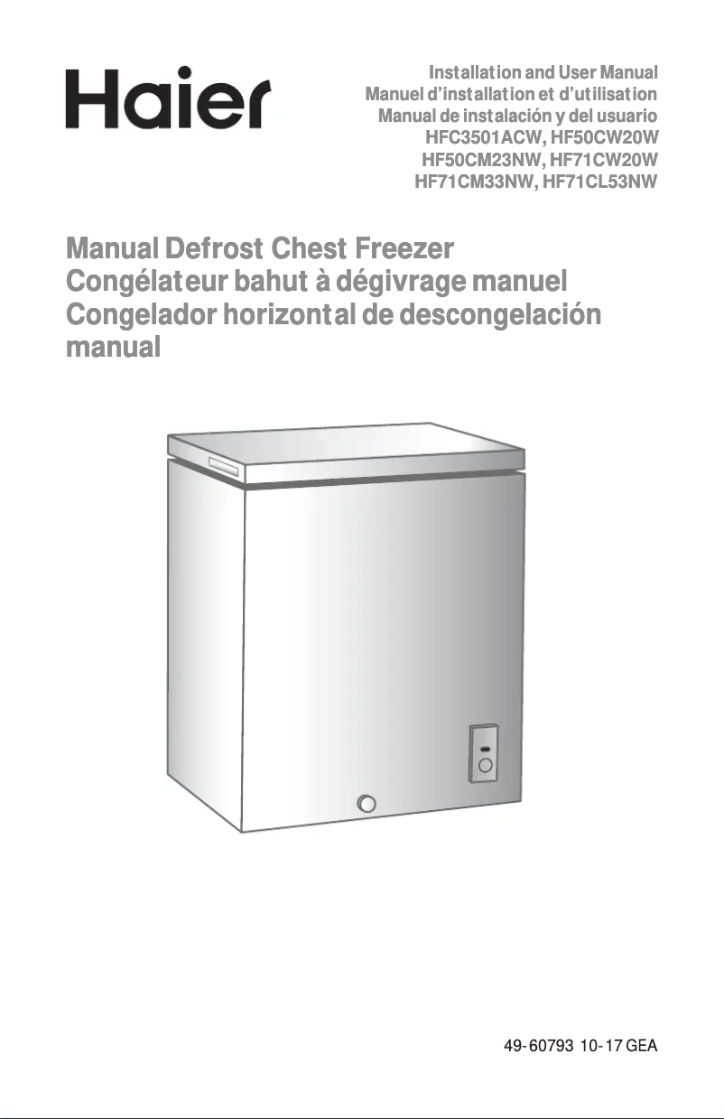 Page 1 de la notice Manuel d'utilisation et d'entretien Haier HF71CL53NW