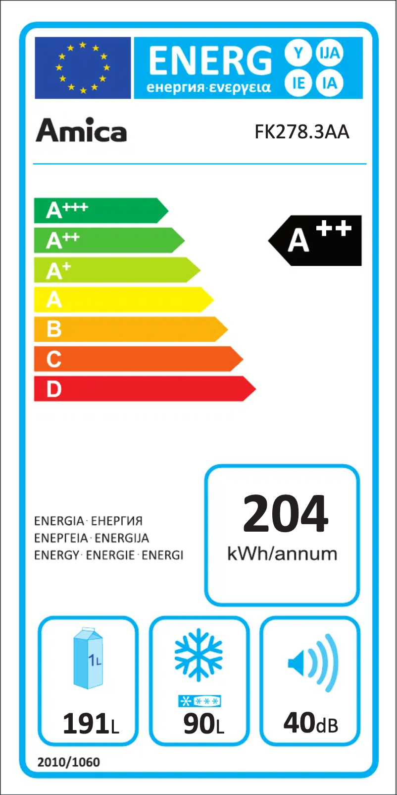 Page n°1 - Label énergétique Amica FK278.3AA
