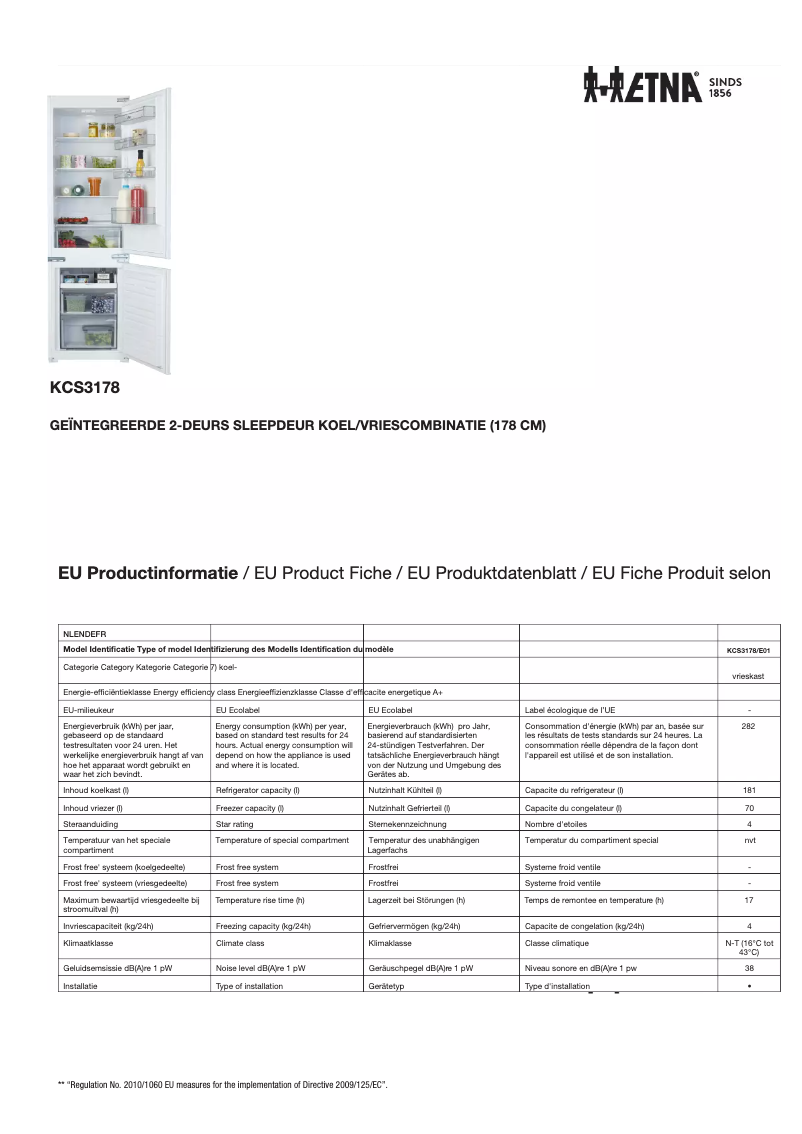 Page n°1 - Fiche technique Etna KCS3178