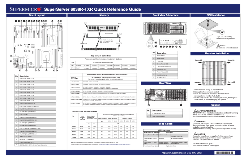 Page 1 de la notice Guide de démarrage rapide Supermicro SuperServer 6038R-TXR
