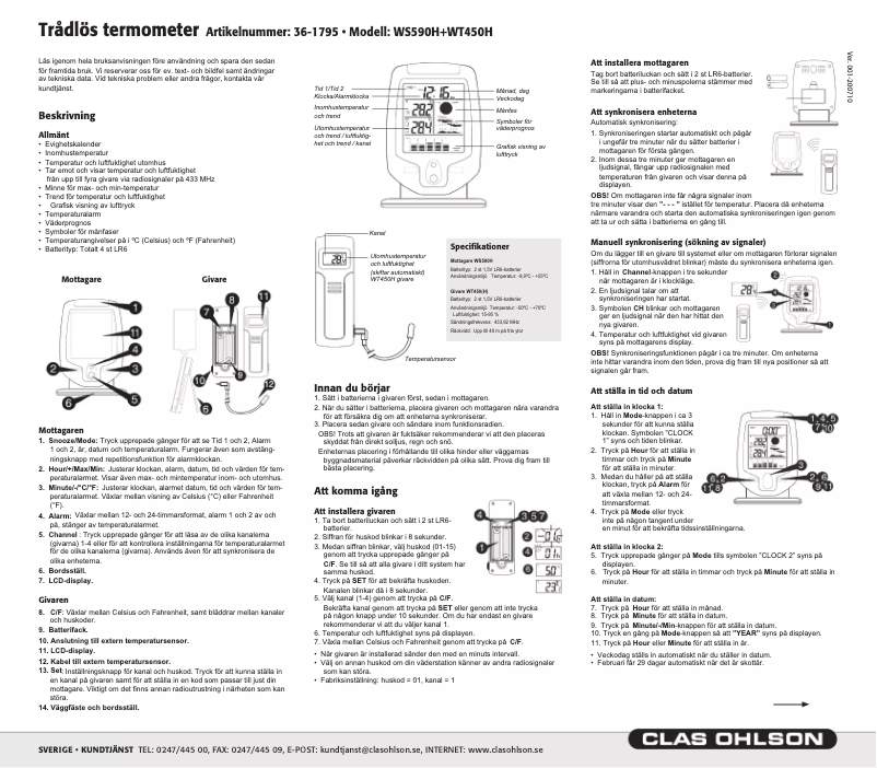 Page 1 de la notice Manuel utilisateur Clas Ohlson WS590H