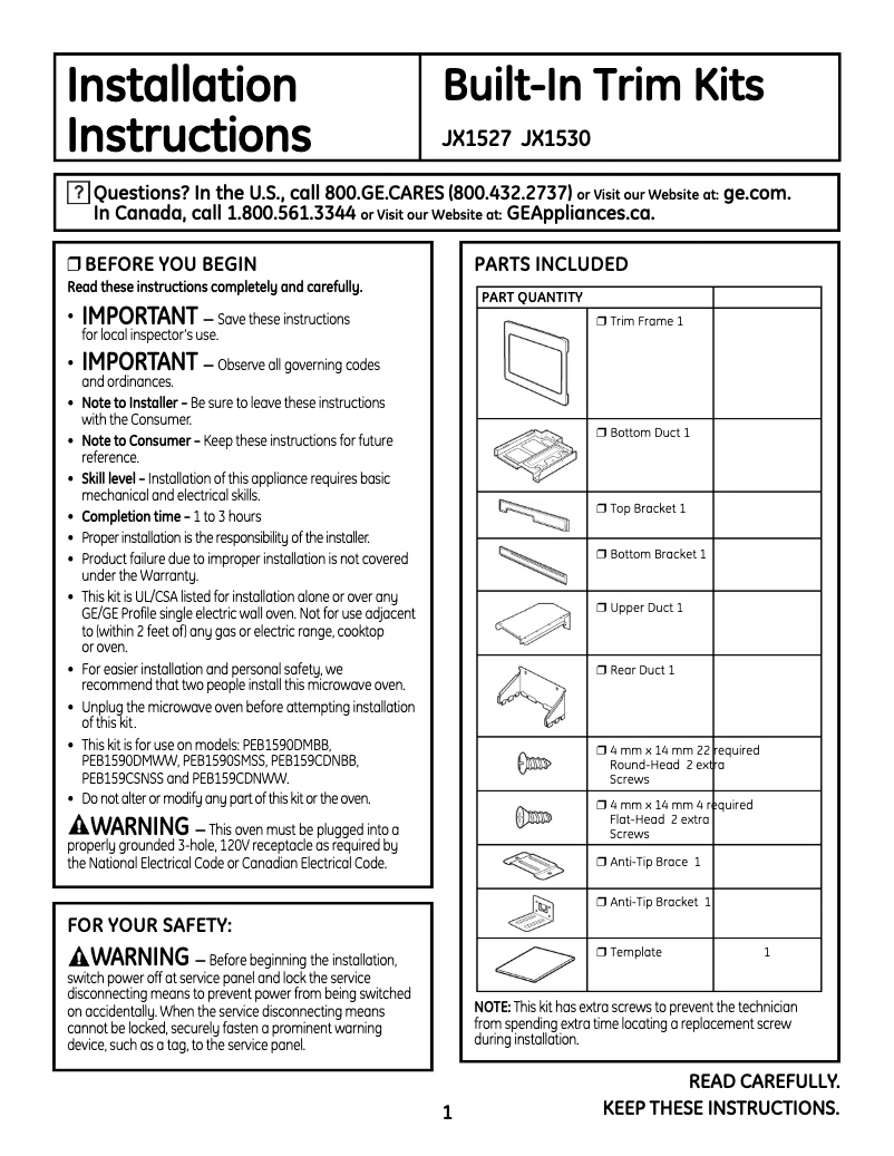 Page 1 de la notice Manuel utilisateur GE Profile JX1530CCH