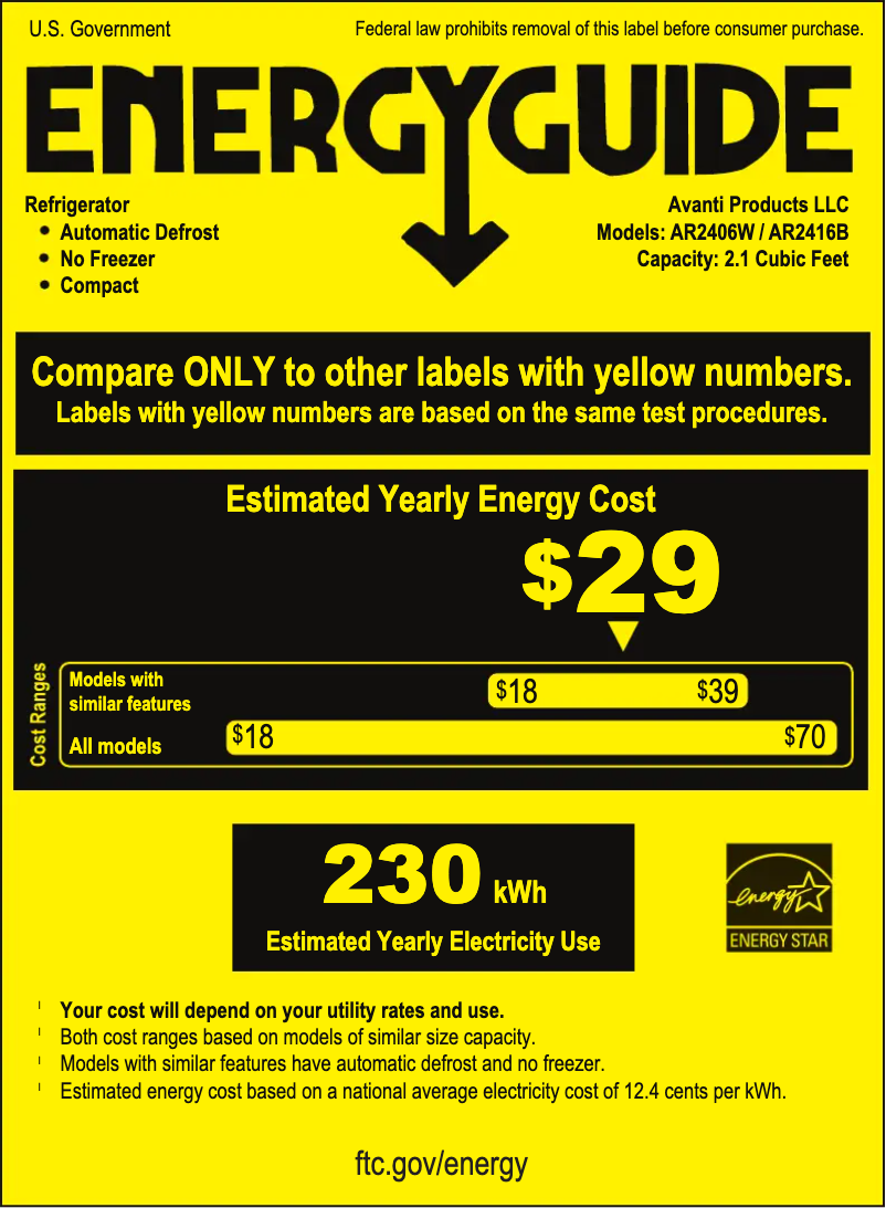 Page n°1 - Label énergétique Avanti AR2416B