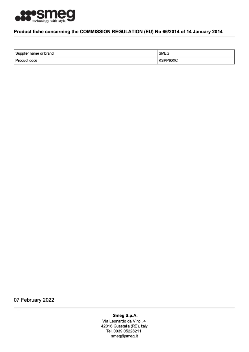 Page 1 de la notice Brochure Smeg KSPP90XC