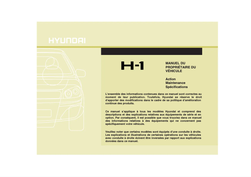 Image de la première page du manuel de l'appareil H-1 Grand Starex (2010)