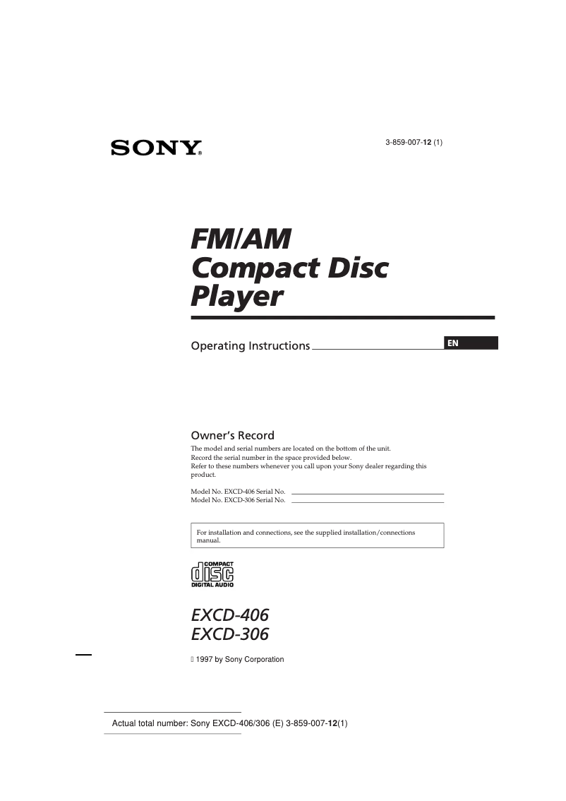 Page 1 de la notice Manuel utilisateur Sony EXCD-406