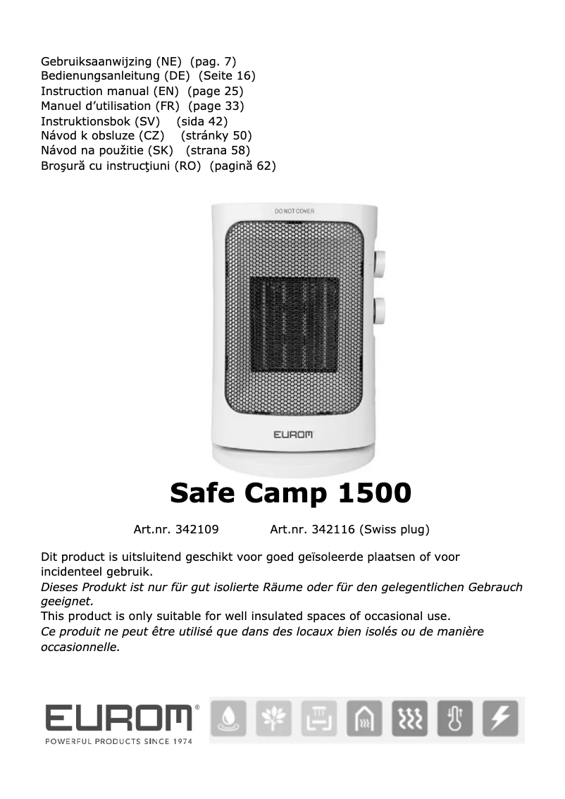 Page n°1 - Manuel utilisateur Eurom Safe Camp 1500