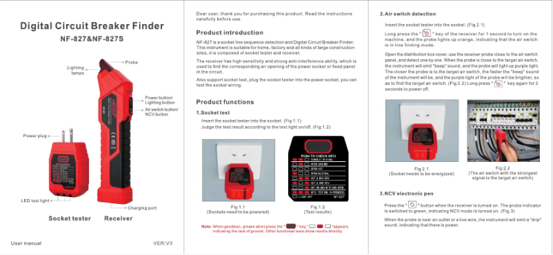 Page 1 de la notice Manuel utilisateur Noyafa NF-827