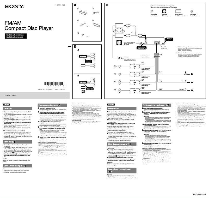 Page n°1 - Guide d'installation Sony CDX-GT270MP