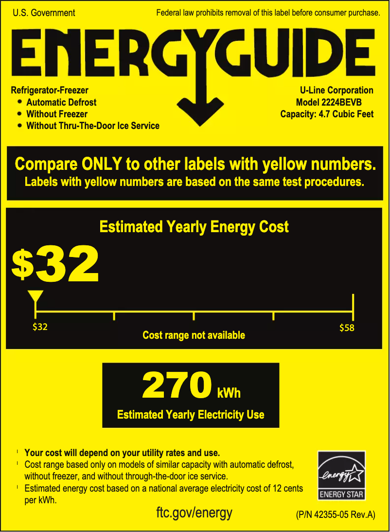 Page 1 de la notice Label énergétique U-Line U-2224BEVS-00B