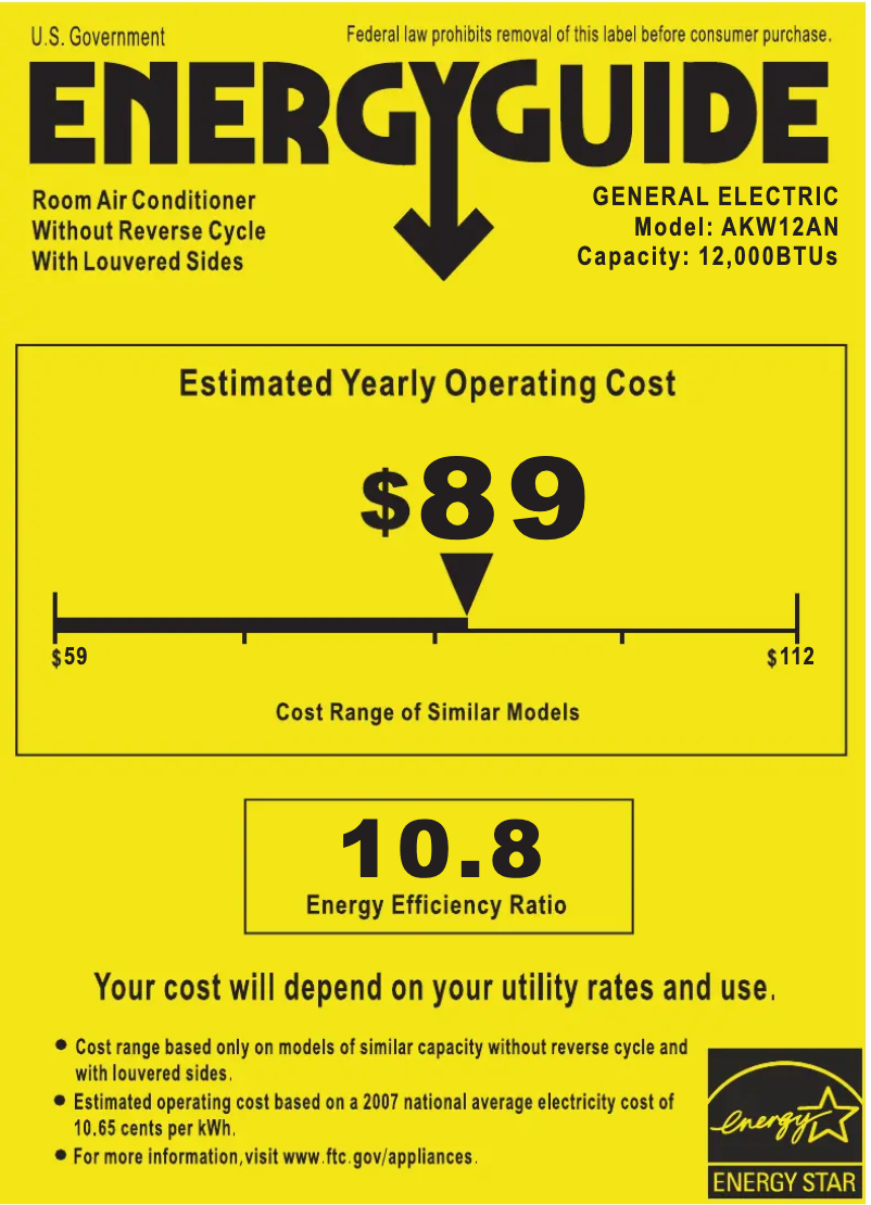 Page n°1 - Label énergétique GE AKW12AN