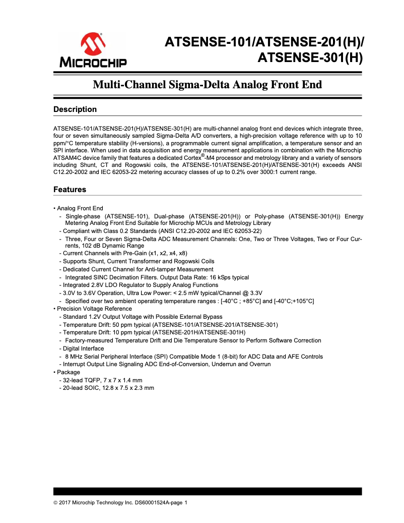 Página 1 del manual Ficha técnica Microchip ATSENSE201